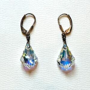 Swarovski Iridescent Tear Drop Crystals Sterling Silver Earrings